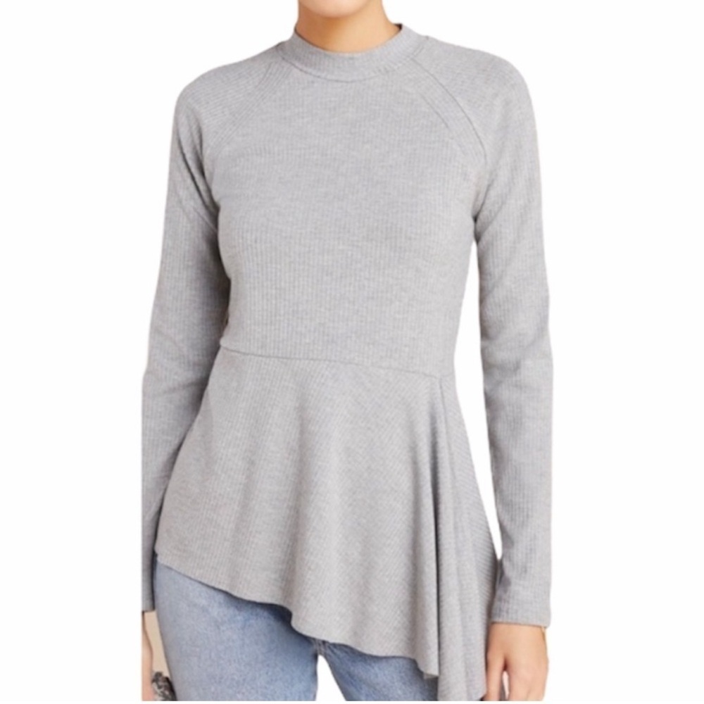 Anthropologie Maeve Corinne Gray Asymmetrical Long Sleeve Small Petite - Picture 2 of 10
